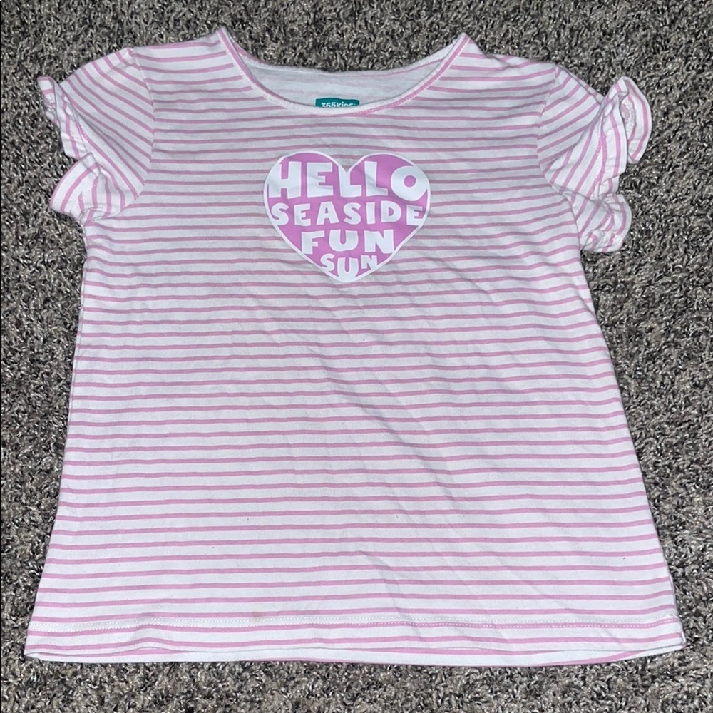 Lavender Striped Heart “Hello Seaside Fun Sun” Kids White Tee